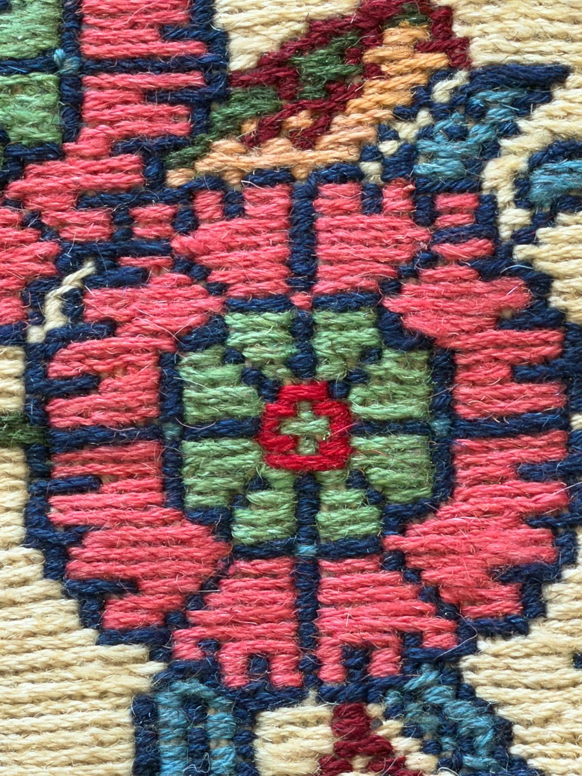 Close-up of a woven textile with geometric pattern