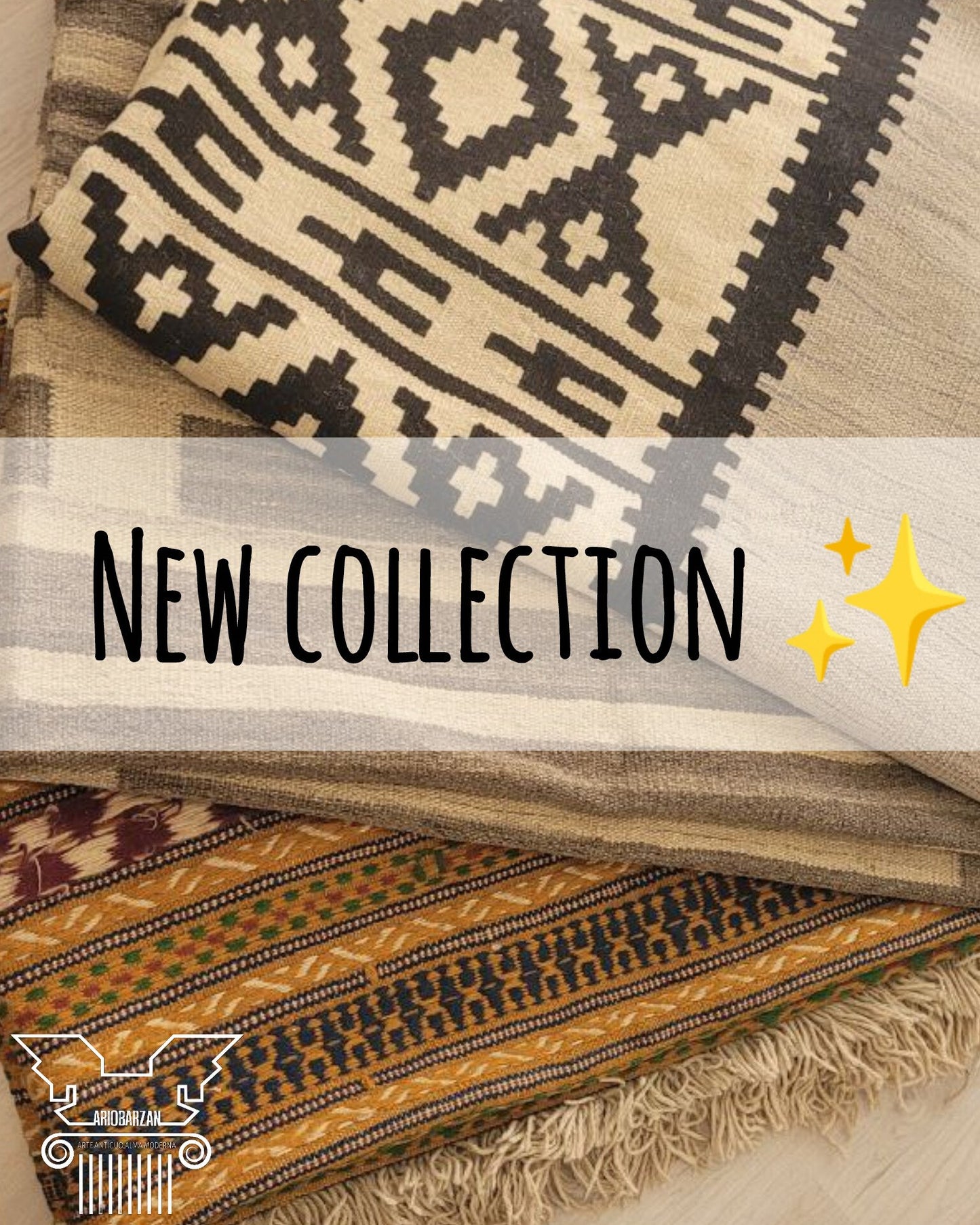 Textured fabric with geometric patterns and 'New Collection' text overlay